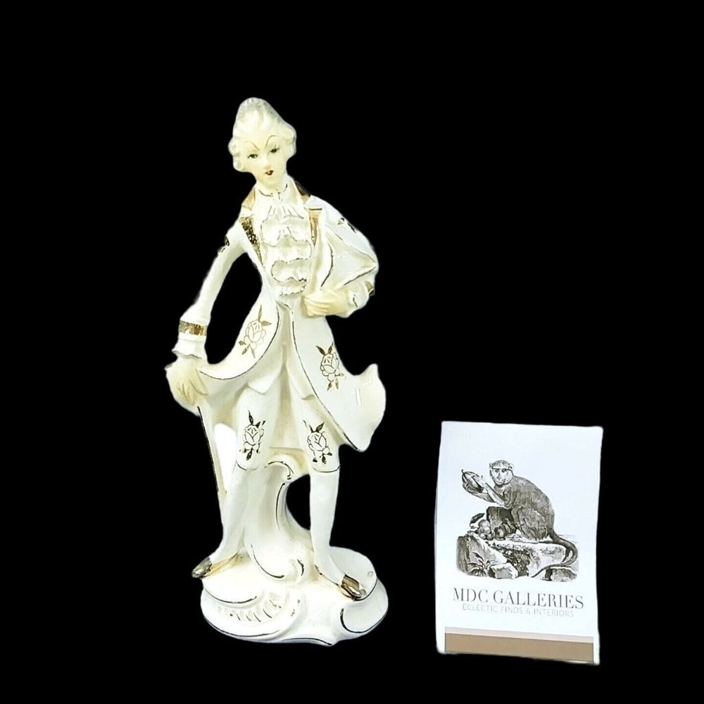 Figurine Victorian Male Porcelain Gold Details Handpainted Tilso Japan 8.5"H